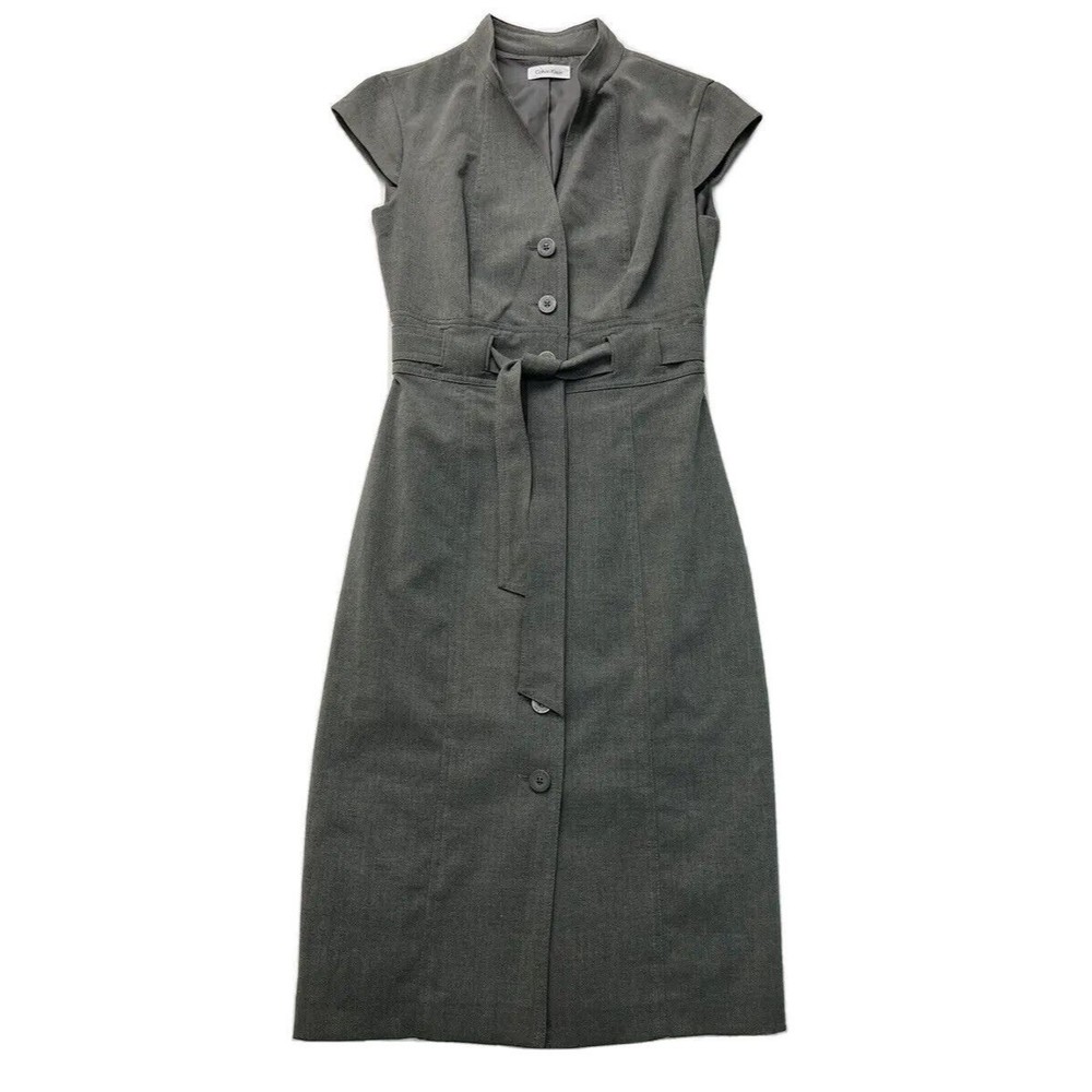 Calvin Klein Dress Button Down Short Sleeve Stretch Sheath Career Size XS